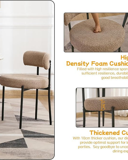 EDWELL Dining Chairs Set of 4, Round Upholstered Dining Room Chairs, Curved Backrest Boucle Dining Chair for Kitchen, Living Room, Mid Century Modern Dining Chairs with Black Metal Legs - LeafyLoom