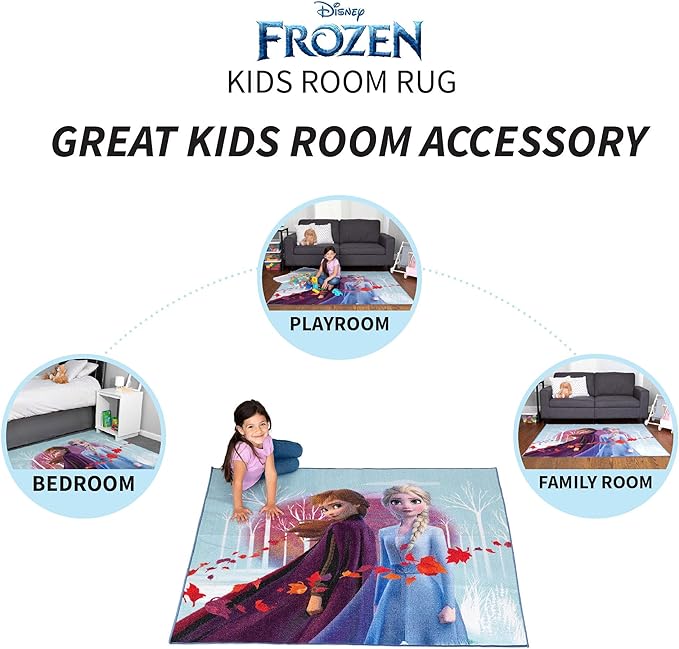 Disney Frozen 2 Kids Room Non Slip Area Rug, 69 in x 52 in, "Official" Disney Product By Franco - LeafyLoom