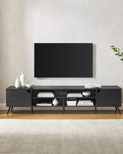 Walker Edison Nora Modern Minimal Open-Shelf Stand for TVs up to 90 Inches, 80 Inch, Black - LeafyLoom