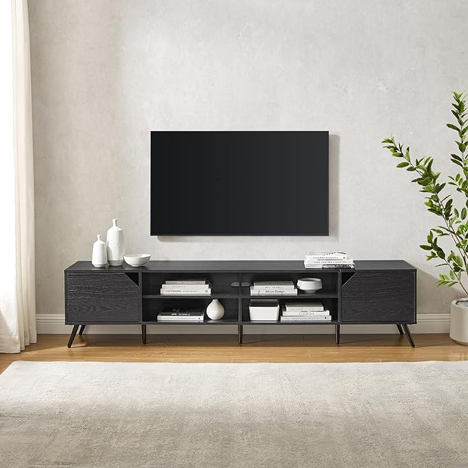 Walker Edison Nora Modern Minimal Open-Shelf Stand for TVs up to 90 Inches, 80 Inch, Black - LeafyLoom