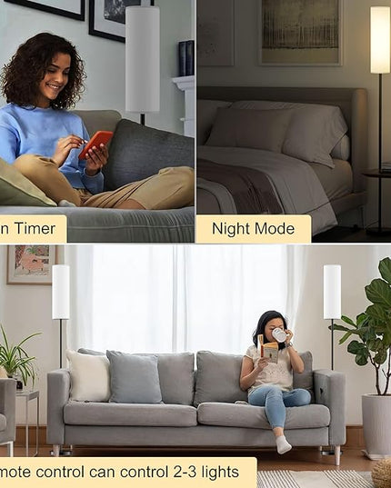LED Floor Lamp for Living Room Bedroom, Modern Tall Lamp Standing lamp for Reading with Remote Dimming and Color Adjustment, Timing Function 30min, 9W e26 led Bulb Included(White) - LeafyLoom