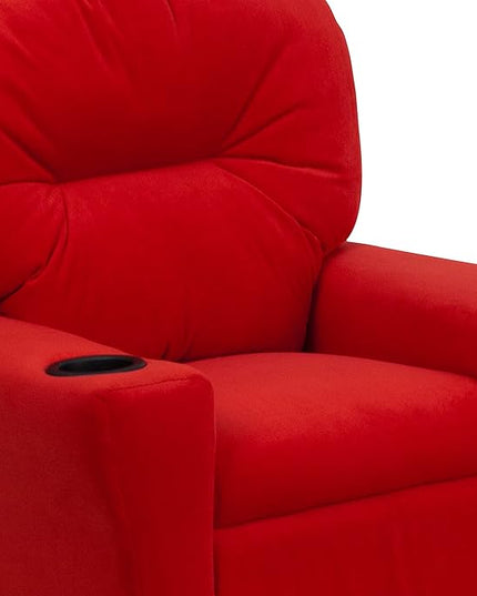 Flash Furniture Chandler Microfiber Kids Recliner with Cup Holder and Safety Recline, Contemporary Reclining Chair for Kids, Supports up to 90 lbs., Red - LeafyLoom