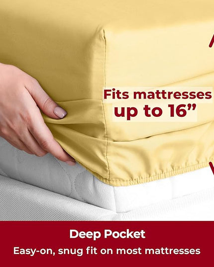 Mellanni California King Sheets Set - 6 PC Iconic Collection Bedding Sheets & Pillowcases - Ultra Soft, Cooling Bed Sheets - Deep Pocket up to 16 inch - 6 PC (Cal King, Yellow w/Extra Pillow Cases) - LeafyLoom