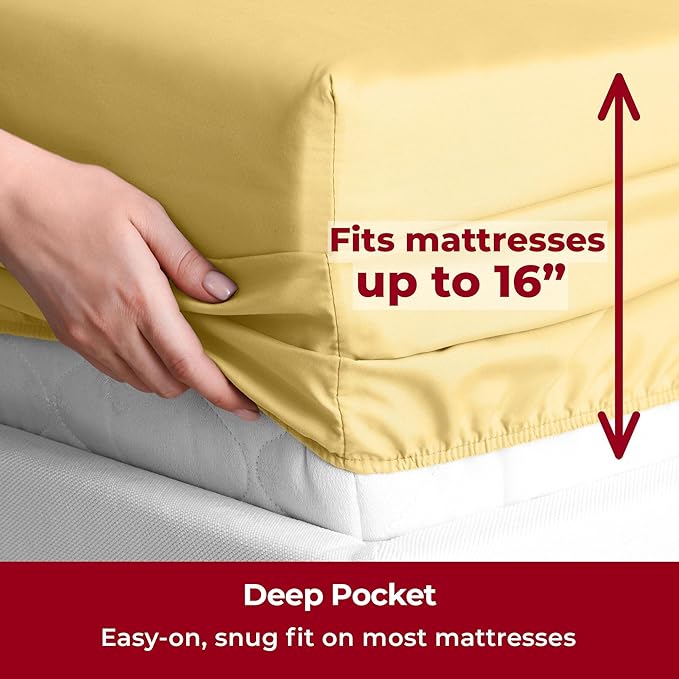 Mellanni Queen Sheets Set - 6 PC Iconic Collection Bedding Sheets & Pillowcases - Hotel Luxury, Ultra Soft, Cooling Bed Sheets - Deep Pocket up to 16 inch - 6 PC (Queen, Yellow w/Extra Pillow Cases) - LeafyLoom
