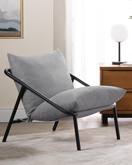 ZINUS Ada Sling Accent Chair, Metal Framed Armchair with Shredded Foam Cushioning, Light Grey - LeafyLoom