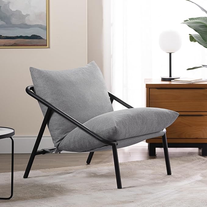 ZINUS Ada Sling Accent Chair, Metal Framed Armchair with Shredded Foam Cushioning, Light Grey - LeafyLoom