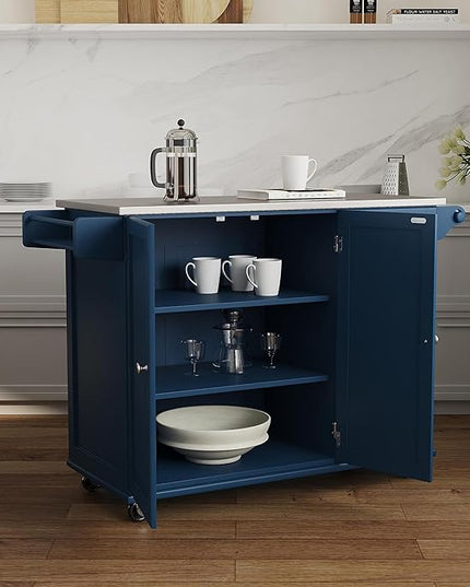 Homestyles Mobile Kitchen Island Cart with Stainless Steel Top, Blue - LeafyLoom