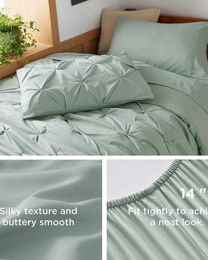 Bedsure Twin XL Comforter Set - Extra Long 5 Pieces Dorm Bedding Sets, Pinch Pleat Bed in a Bag with Comforter, Sheets, Pillowcase & Sham - LeafyLoom