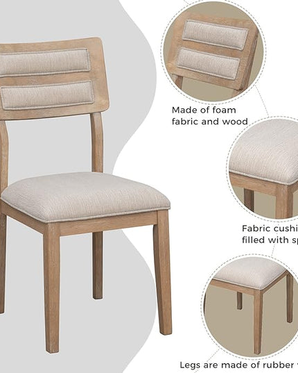 Merax 6-Piece Natural Classic and Traditional Style Set, includes Dining Table, 4 Upholstered Chairs & Bench Wood Wash - LeafyLoom