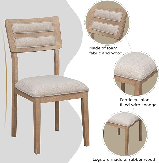 Merax 6-Piece Natural Classic and Traditional Style Set, includes Dining Table, 4 Upholstered Chairs & Bench Wood Wash - LeafyLoom