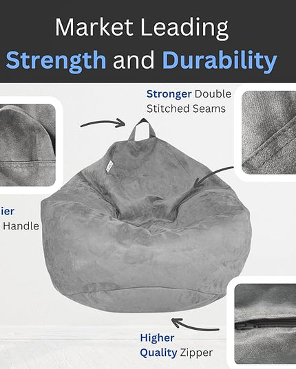 Bean Bag Chair Cover (No Filler) | Bird's Nest Shape | Adult Size | Microsuede | Stuffed Animal Storage for Kids Or Memory Foam| Double Stitched | Durable Zipper | Soft Premium - LeafyLoom
