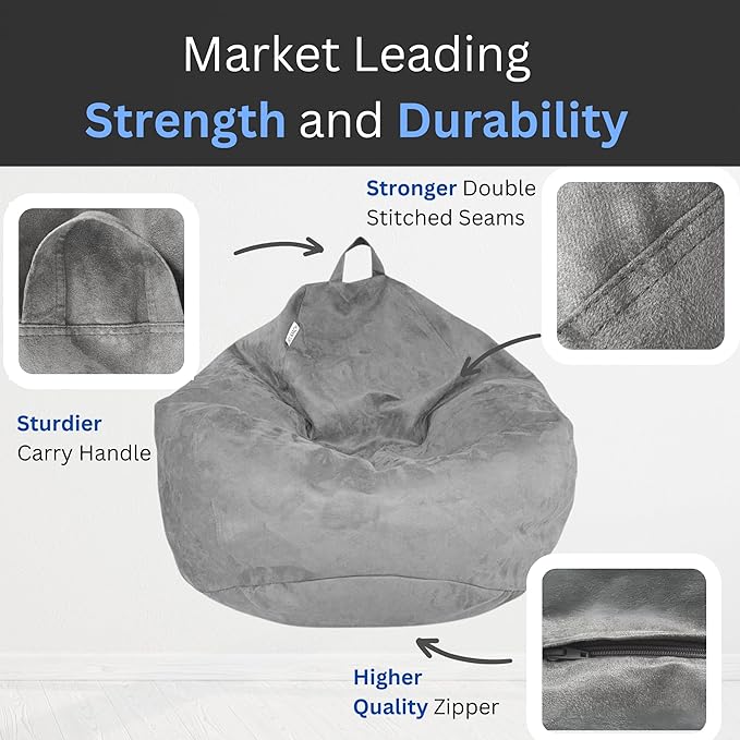 Bean Bag Chair Cover (No Filler) | Bird's Nest Shape | Adult Size | Microsuede | Stuffed Animal Storage for Kids Or Memory Foam| Double Stitched | Durable Zipper | Soft Premium - LeafyLoom