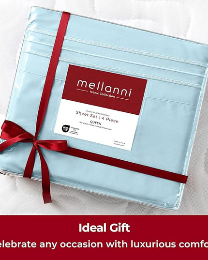Mellanni Extra Deep Split King Sheets - 5 PC Iconic Collection Bedding Sheets & Pillowcases - Hotel Luxury, Ultra Soft, Cooling Bed Sheets - Extra Deep Pocket up to 21 inch (Split King, Aqua) - LeafyLoom