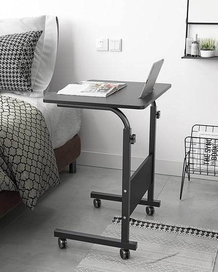 SogesHome 23.6'' Portable Computer Desk - Adjustable Standing Desk with Tablet Slot, Laptop Cart, and Mobile Bed Table, Black - LeafyLoom