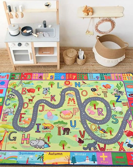 Terrug Kids Rugs for Playroom, Educational Classroom Rug for Kids Room, Washable Nursery Rug Carpet Non Slip Playroom Rug Play Mat for Learning ABC Rug, Numbers, Animal, Colors, Season, 4X6 Feet - LeafyLoom
