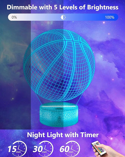 FULLOSUN Basketball Gift, Kids Basketball Night Light (with Remote Control), 3D Illumination Lights Boys Gift 16 Colors Changeable Kids Room Lighting Creative Decoration... (Basketball) - LeafyLoom