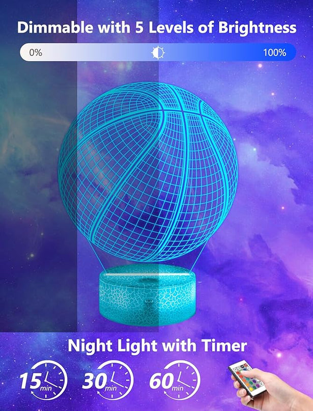 FULLOSUN Basketball Gift, Kids Basketball Night Light (with Remote Control), 3D Illumination Lights Boys Gift 16 Colors Changeable Kids Room Lighting Creative Decoration... (Basketball) - LeafyLoom