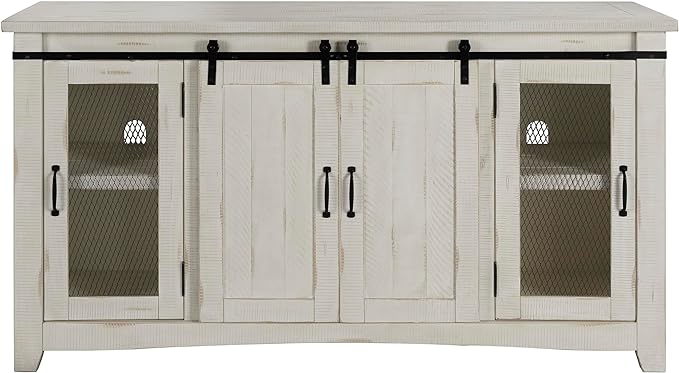 Martin Svensson Home Aspen 65" Solid Wood TV Stand, All Antique White - LeafyLoom
