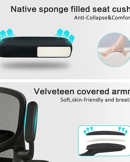FelixKing Office Desk Chairs, Ergonomic PC Desk Chair with Wheels, Adjustable Lumbar Support and Height, Swivel Computer Chair with Flip-up Armrests, Ergo Mesh Backrest for Working (Black) - LeafyLoom