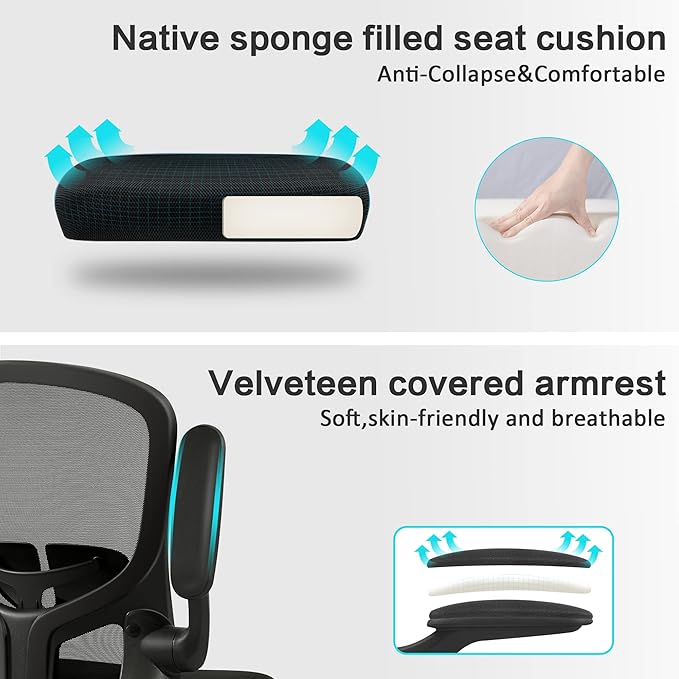 FelixKing Office Desk Chairs, Ergonomic PC Desk Chair with Wheels, Adjustable Lumbar Support and Height, Swivel Computer Chair with Flip-up Armrests, Ergo Mesh Backrest for Working (Black) - LeafyLoom
