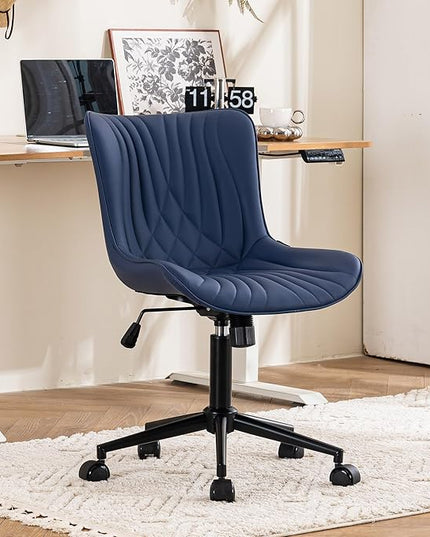 YOUTASTE Office Chair Modern Armless Desk Chair with Wheels, Height Adjustable Swivel Rocking Computer Gaming Task Chair, Upholstered Faux Leather Sewing Chair with Ergonomic Back, Navy Purple - LeafyLoom