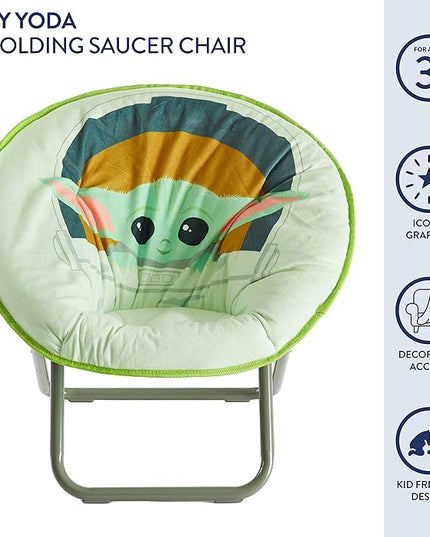 Idea Nuova Disney Star Wars The Mandalorian, Grogu aka The Child Toddler 19” Folding Saucer Chair with Cushion, Polyester, Ages 3+ - LeafyLoom