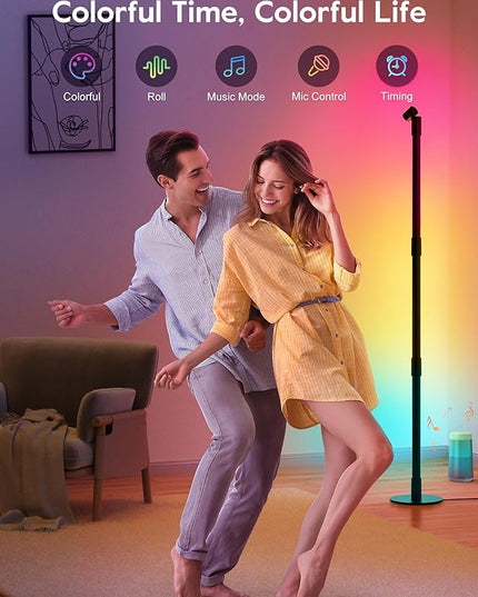 Brightown LED Floor Lamp, Smart RGB Corner Lamp with App and Remote Control, 16 Million Colors, Music Sync, Timer Setting, 360° Rotatable Tube - Ideal for Bedroom, Living Room, Home Office, 2 Pack - LeafyLoom