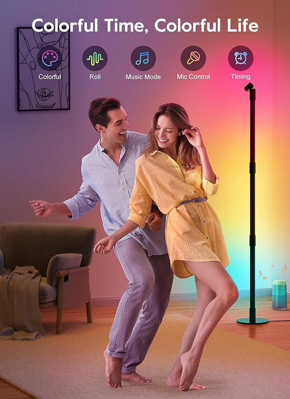 Brightown LED Floor Lamp, Smart RGB Corner Lamp with App and Remote Control, 16 Million Colors, Music Sync, Timer Setting, 360° Rotatable Tube - Ideal for Bedroom, Living Room, Home Office, 2 Pack - LeafyLoom
