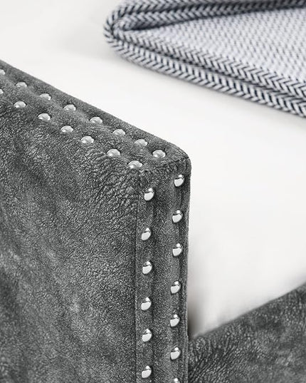 Full Size Upholstered Daybed with Twin Size Trundle,Button Tufted Sofa Bed with Nailhead Trim for Bedroom,Livingroom,Guest Room,Grey(80.5"x55.5"x27.5") - LeafyLoom
