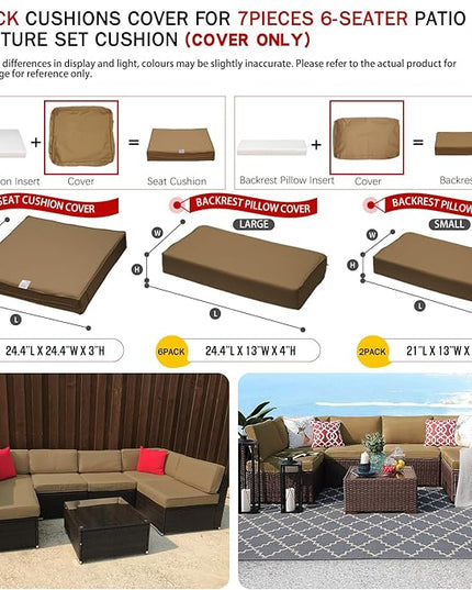 ClawsCover 14Pack Outdoor Patio Seat and Back Cushions Replacement Covers Fit for 7Pieces 6-Seater Wicker Rattan Sectional Couch Chair Furniture Set,Taupe-Include Cover Only (Small) - LeafyLoom