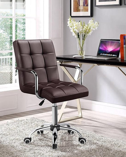 Yaheetech Office Desk Chair PU Leather Mid-Back Task Chair Executive Chair Modern Adjustable Home Office Chair Swivel Chair with Smooth Casters Brown - LeafyLoom