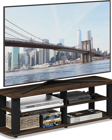 FURINNO Nelly Entertainment Center TV Stand, Short 43.3"(W) x13.4(H) x13.1(D), Columbia Walnut/Black - LeafyLoom