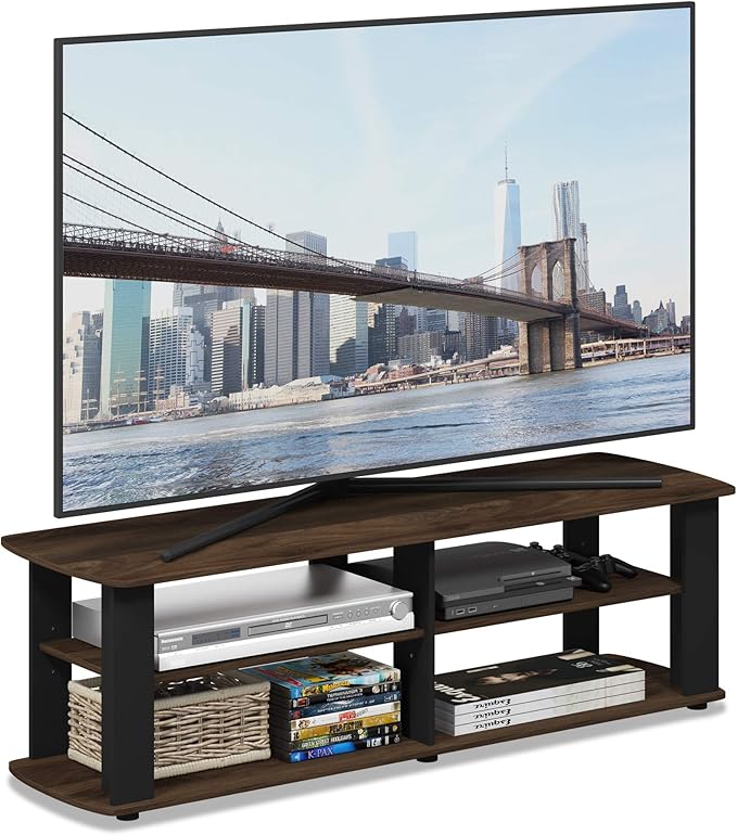 FURINNO Nelly Entertainment Center TV Stand, Short 43.3"(W) x13.4(H) x13.1(D), Columbia Walnut/Black - LeafyLoom