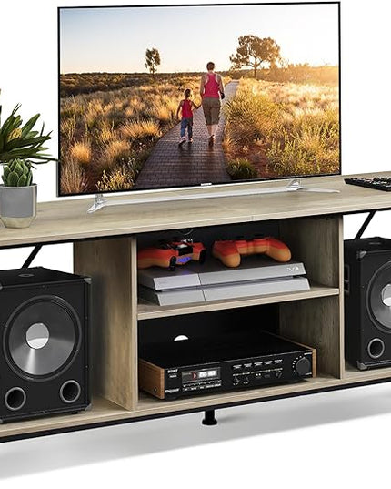 WLIVE TV Stand up to 65 Inch TV, 55" Entertainment Center, Industrial TV Console with Open Storage Shelf for Living Room and Bedroom, Gerige - LeafyLoom
