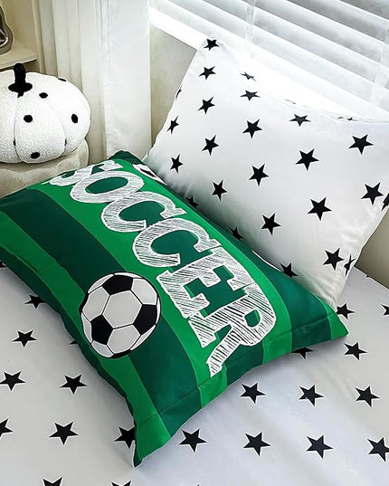 7 Piece Boys Soccer Comforter Set Full Size Bed in A Bag 3D Football Playground Sports Bedding Set for Kids Microfiber Comforter All Season Green - LeafyLoom