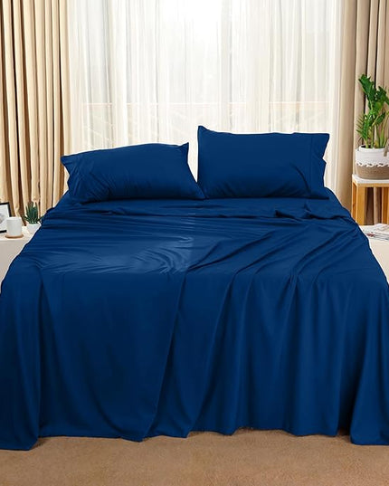 Utopia Bedding King Bed Sheets Set - 4 Piece Bedding - Brushed Microfiber - Shrinkage and Fade Resistant - Easy Care (King, Dusk Blue) - LeafyLoom