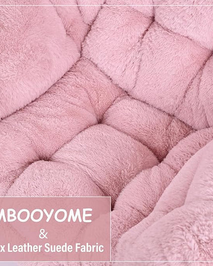 Lazy Chair with Ottoman, Modern Accent Chair Contemporary Lounge Leisure Upholstered Sofa Chair Set with Armrests, Reading Chair for Living Room, Bedroom, Office, Plush Pink - LeafyLoom
