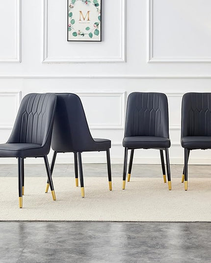 Modern Set of 4, Faux Leather Dining PU Upholstered Black Kitchen Chair Golden Metal Legs for Home Living Room, Restaurant, 4 Piece - LeafyLoom
