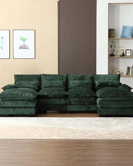 Oversized Modular Sectional Sofa Cloud Couch, U Shaped Chenille Upholstered Overstuffed Corner Couch with Double Chiase Lounge and Solid Wood Legs, 6 Seater Soft Sleeper Sofa&Couches for Home - LeafyLoom