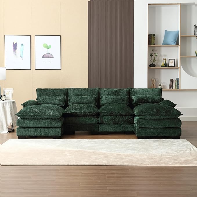 Oversized Modular Sectional Sofa Cloud Couch, U Shaped Chenille Upholstered Overstuffed Corner Couch with Double Chiase Lounge and Solid Wood Legs, 6 Seater Soft Sleeper Sofa&Couches for Home - LeafyLoom