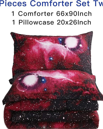 Litanika 3D Galaxy Comforter Twin(66x90lnch), 2 Pieces(1 Galaxy Comforter, 1 Pillowcase), Universe Outer Space Comforter, Microfiber Bedding Set for Boy Girl Kid Teen - LeafyLoom
