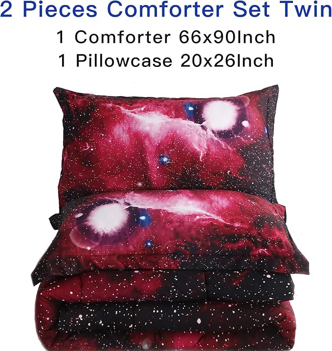 Litanika 3D Galaxy Comforter Twin(66x90lnch), 2 Pieces(1 Galaxy Comforter, 1 Pillowcase), Universe Outer Space Comforter, Microfiber Bedding Set for Boy Girl Kid Teen - LeafyLoom