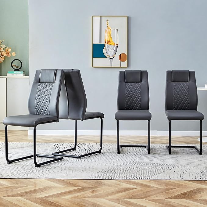NicBex Dining Chairs Set of 4 Modern Faux Leather High Back Dining Room Kitchen Chairs with Black Metal Legs,Side Chairs for Dining Room, Kitchen,Living Room, and Restaurants,Gray - LeafyLoom