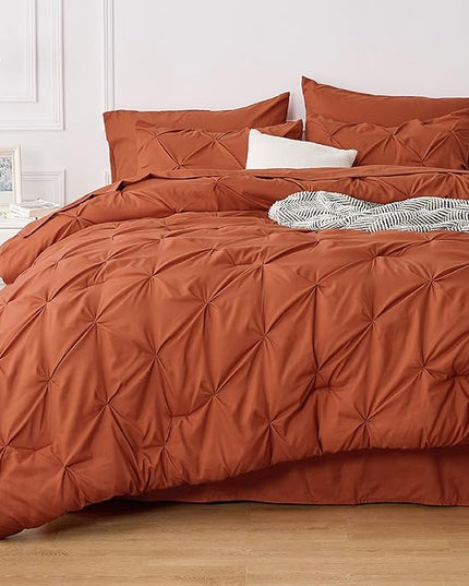 Bedsure Cal King Size Comforter Sets - 7 Pieces Pintuck California Bed Set, Orange in a Bag with Comforter, Sheets, Pillowcases & Shams - LeafyLoom