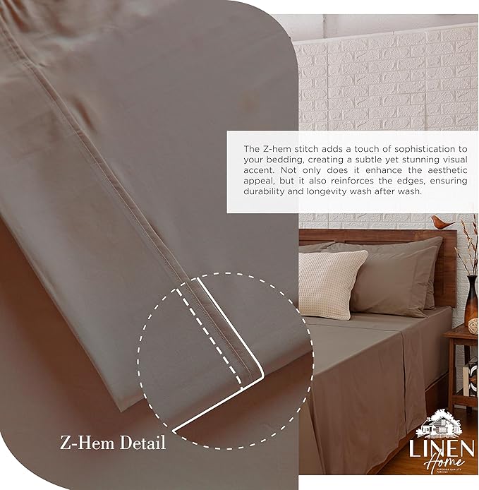 100% Cotton Percale Sheets Twin Size, Taupe, Deep Pocket, 3 Pieces Sheet Set - 1 Flat, 1 Deep Pocket Fitted Sheet and 1 Pillowcase, Crisp Cool and Strong Bed Linen - LeafyLoom