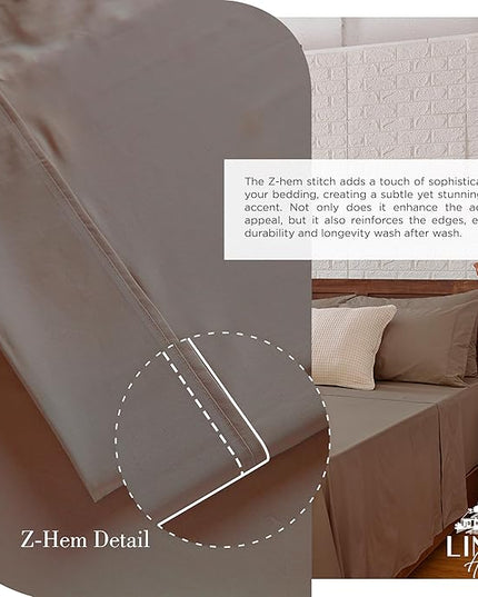 100% Cotton Percale Sheets Twin XL Size, Taupe, Deep Pocket, 4 Pieces Sheet Set - 1 Flat, 1 Deep Pocket Fitted Sheet and 2 Pillowcases, Crisp Cool and Strong Bed Linen - LeafyLoom