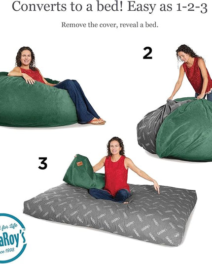 CordaRoy's Chenille Bean Bag - Convertible Bean Bag Chair & Bed - Machine-Washable Chenille Fabric Cover - for Basement, Living Room, Game Room, Dorm & More - Full Size - Rainforest - LeafyLoom