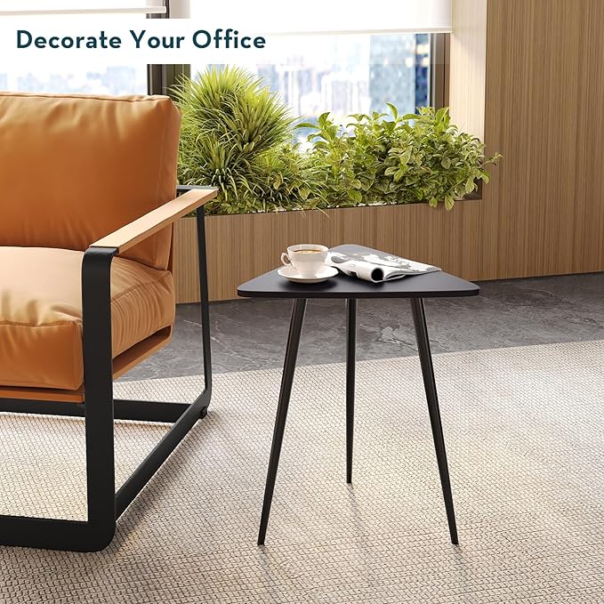 SAYGOER Black End Table for Small Places Triangle Side Table Modern Sofa Table for Living Room Bedroom Office Small Night Stand Metal Legs Bedside Table Classic Black Home Decor, Easy Assembly - LeafyLoom