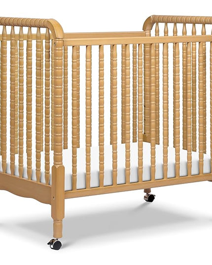 DaVinci Jenny Lind 3-in-1 Convertible Mini Crib in Honey, Removable Wheels, Greenguard Gold Certified - LeafyLoom