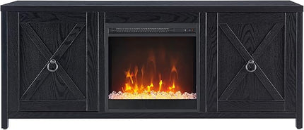 Henn&Hart Rectangular TV Stand with Crystal Fireplace for TV's up to 65" in Black, Electric Fireplace TV Stands for the Living Room - LeafyLoom